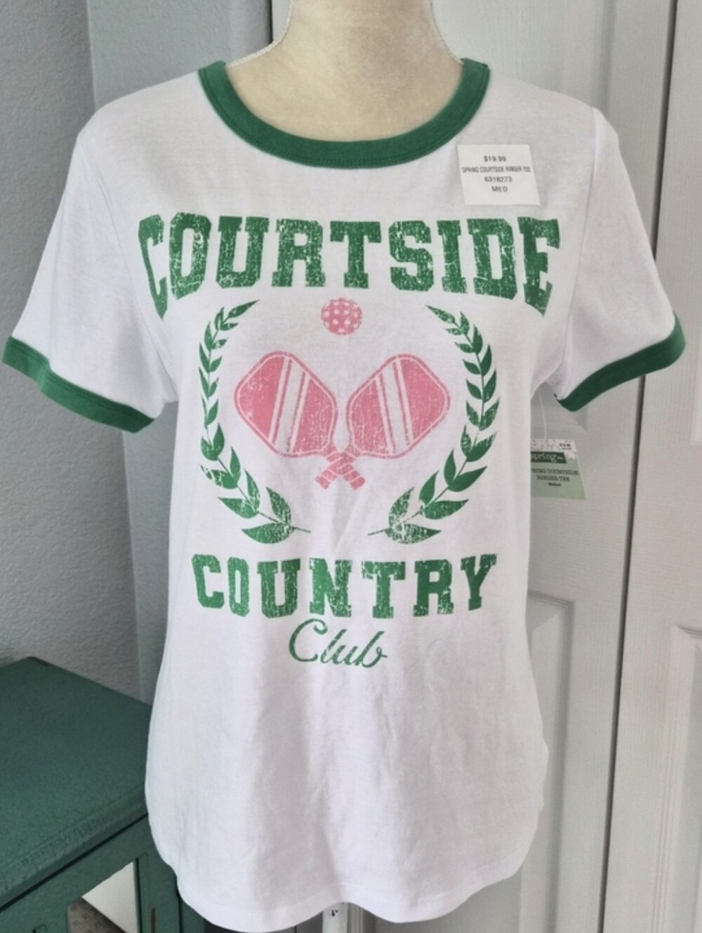 NWT Freeze Courtside Country Club Pickleball Tennis Ringer Tee Medium